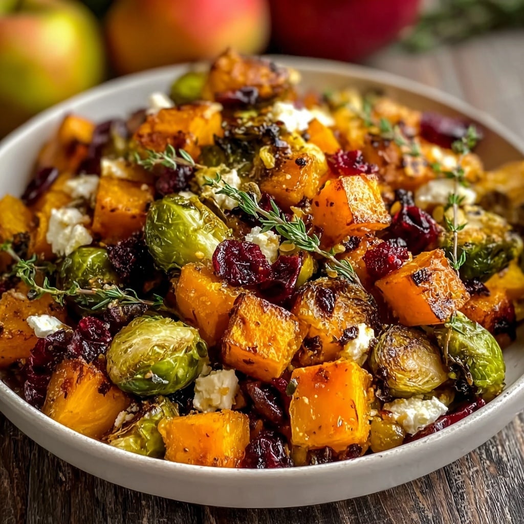 Cranberry-Glazed Roasted Butternut Squash, Brussels Sprouts, and Sweet Potato Salad Recipe - Recipe Image
