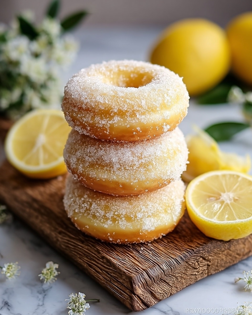 Three sugar-coated donuts sit closely together on a white plate decorated with blue and pink floral patterns. The donuts have a light golden color with a rough texture from the large sugar crystals covering their entire surface. The plate rests on a pale yellow surface with a matching yellow mug in the background to the left, and a floral wallpaper with shades of purple and green behind it. The scene is brightly lit with natural light and sharp details. photo taken with an iphone --ar 4:5 --v 7