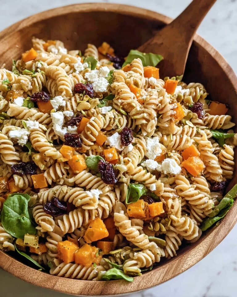 Pasta Salad with Roasted Butternut Squash, Brussels Sprouts, and Maple Dijon Vinaigrette Recipe
