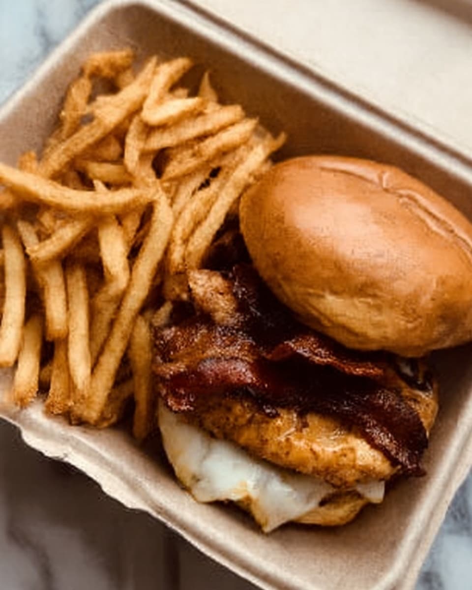 This image shows a tall burger on a white plate, placed on a white marbled surface. The burger has three main layers: at the bottom, a golden brown toasted bun; above that, a thick beef patty covered with melted white cheese that drapes softly over the edges; on top of the cheese, crispy cooked mushrooms and slightly browned onions add texture, with some roasted yellow potato pieces on the side as a garnish, and fresh green herbs near the potatoes. The top bun is light golden and smooth, gently resting on the mushrooms and onions. The lighting is natural and soft, highlighting the juicy textures and warm colors. Photo taken with an iphone --ar 4:5 --v 7