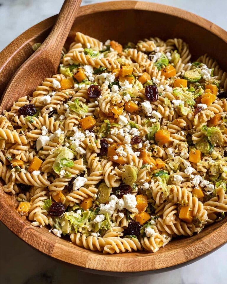Fall Pasta Salad with Butternut Squash, Brussels Sprouts, and Maple Dijon Vinaigrette Recipe