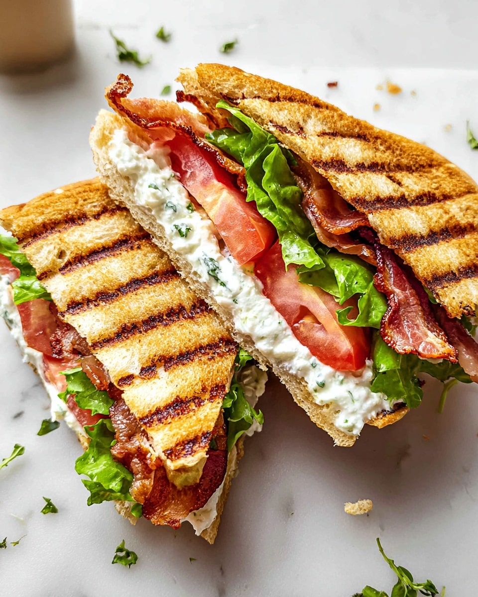 The image shows a piece of golden-brown, crispy flatbread resting on a piece of white parchment paper over a white marbled surface. On one half of the flatbread, there is a thick spread of creamy white sauce topped with fresh green arugula leaves. On top of the greens, there are bright red halved cherry tomatoes and several crispy strips of bacon with a reddish-brown color. The toppings are sprinkled lightly with black pepper, adding contrast to the colors. The other half of the flatbread remains plain, highlighting its bubbly, toasted texture. Photo taken with an iphone --ar 4:5 --v 7