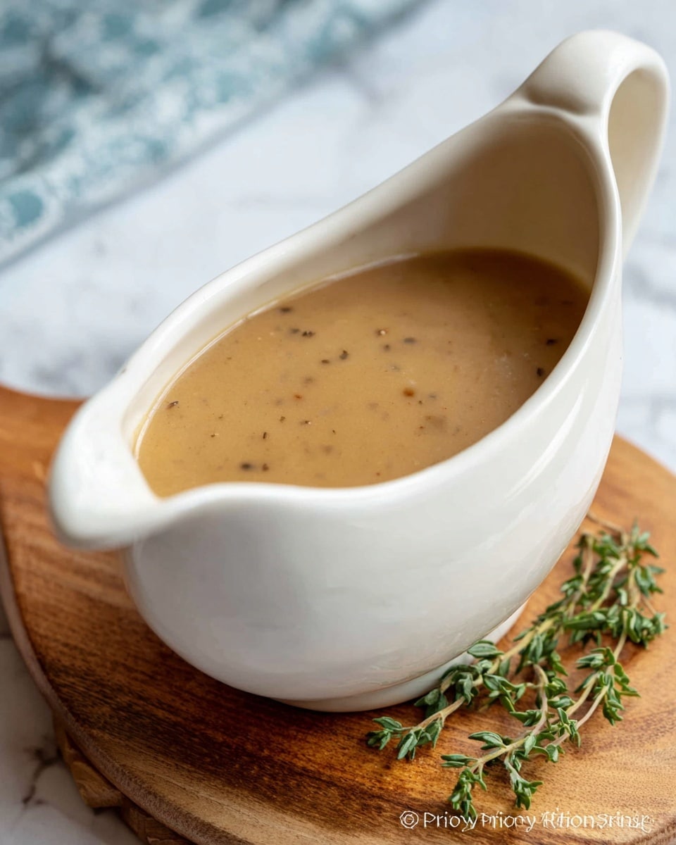 A white plate holds a serving of mashed potatoes with a creamy, soft texture, formed into a mound with uneven peaks. Partially visible behind the mashed potatoes are two slices of grilled meat with a browned, slightly crusty surface and specks of seasoning. A stream of light brown gravy with black pepper flecks is being poured from a white jug onto the center of the mashed potatoes, spreading over the top and flowing slightly down the sides. The plate sits on a wooden board with a white marbled textured surface and a blue patterned cloth blurred in the background. Photo taken with an iphone --ar 4:5 --v 7