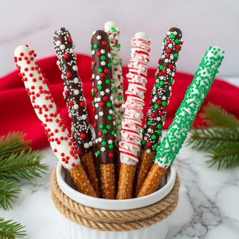 Festive Chocolate Dipped Pretzel Rods Recipe