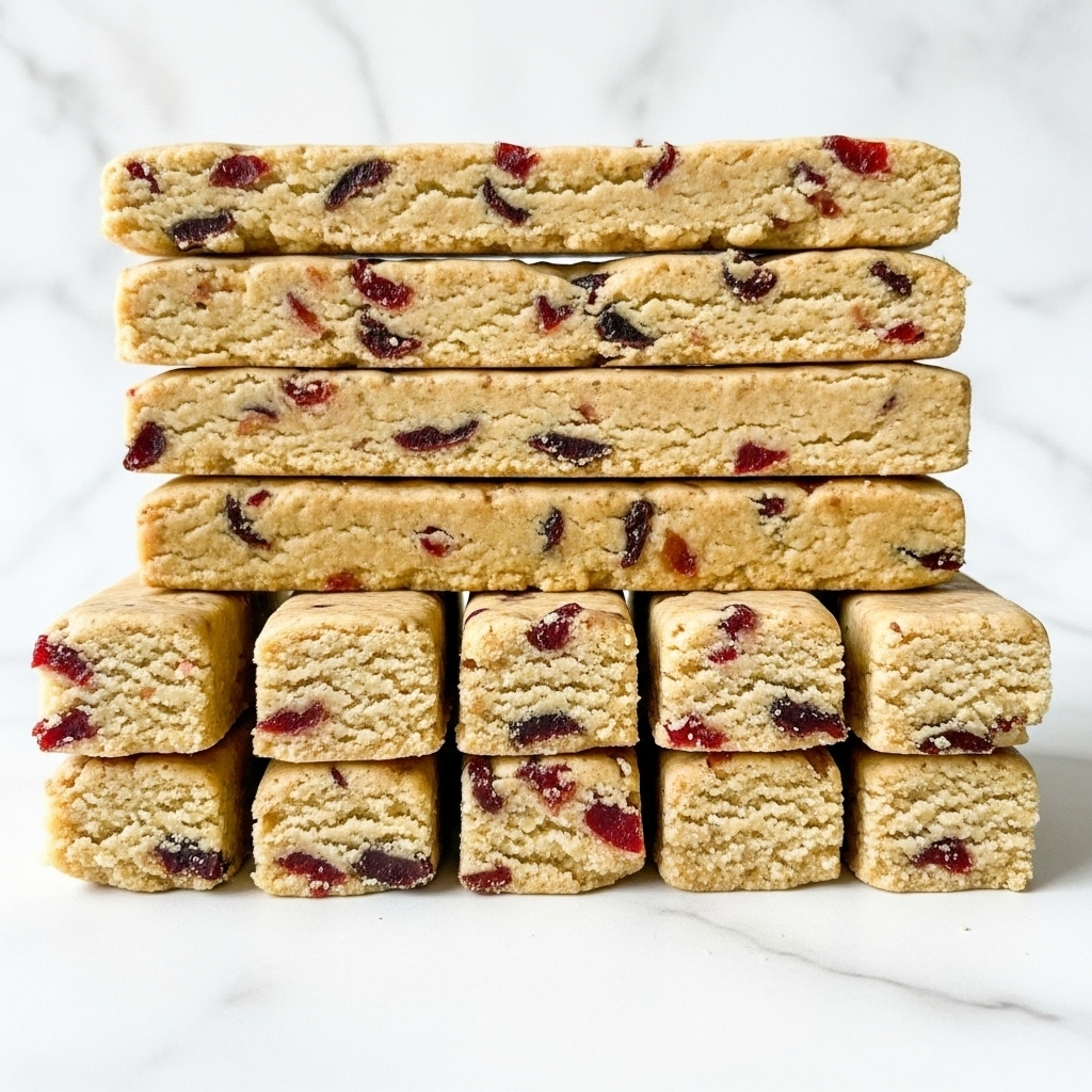 A close-up view of a stack of rectangular snack bars arranged unevenly in two layers, with the bottom layer holding six bars and the top layer holding five bars mostly parallel but slightly askew. Each bar is light beige in color and has small red and dark brown bits evenly spread throughout. The texture looks soft and slightly crumbly, with a smooth surface and rounded edges. The background is a white marbled texture, adding a clean and simple touch. photo taken with an iphone --ar 4:5 --v 7