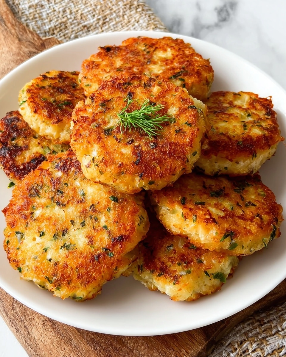 The image shows four golden-brown fried patties arranged closely on a white plate, each patty having a crispy, textured surface with a slightly uneven round shape. They look thick and crunchy on the outside, with a mixture of lighter and darker brown spots from frying. Fresh green spinach leaves are scattered around the patties, adding a bright contrast in color and fresh texture. In the background, a cut lemon wedge with a pale yellow color adds a touch of brightness. The plate sits on a white marbled surface which emphasizes the warm tones of the food. photo taken with an iphone --ar 4:5 --v 7