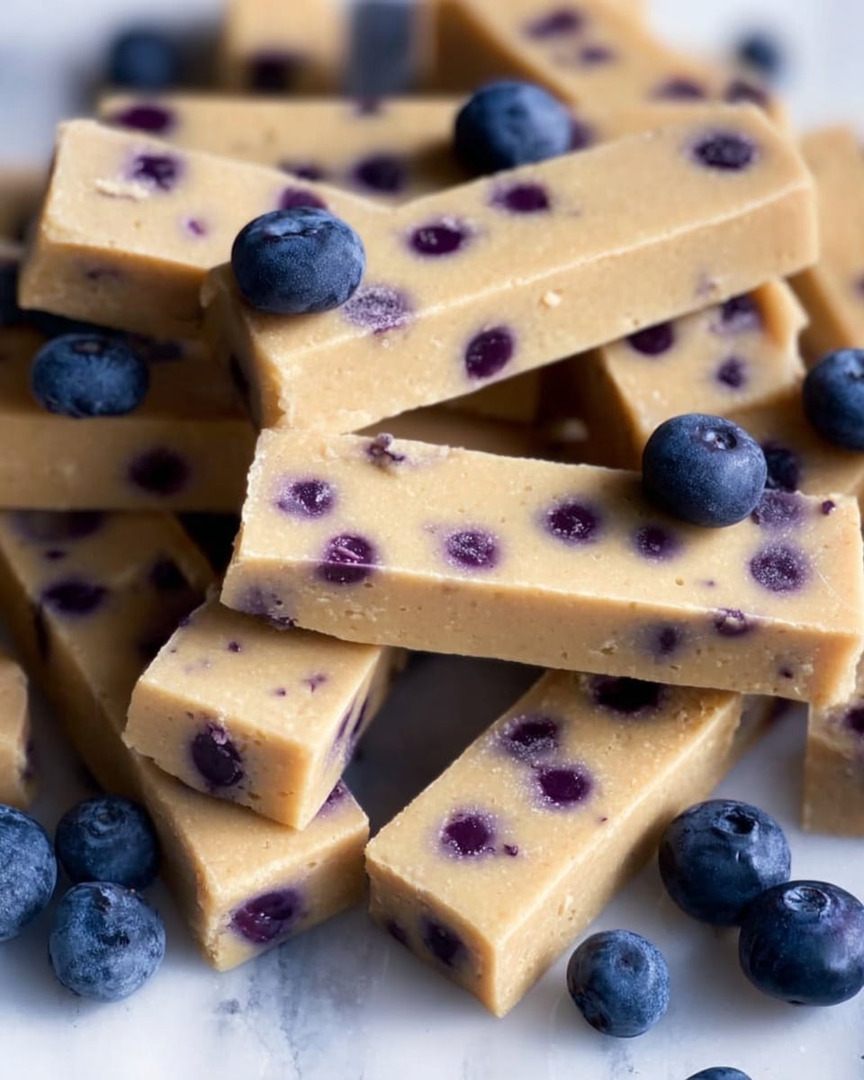 The image shows several rectangular bars stacked close together, each bar having a smooth light brown base with scattered small white specks and embedded deep blue round spots throughout. The bars have clean edges and a slightly matte texture, giving a soft appearance to the light brown surface. The deep blue spots stand out sharply against the brown, creating a pattern that is both simple and eye-catching. photo taken with an iphone --ar 4:5 --v 7