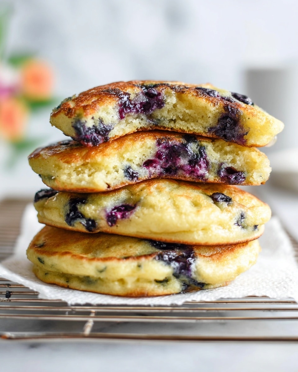Three round cookies are shown on a cooling rack lined with white parchment paper, placed on a white marbled surface. Each cookie is a golden brown color with a slightly uneven surface and dark blue spots scattered throughout, indicating blueberries baked into the dough. The edges are slightly darker and crispier than the softer center, showing a moist texture with visible small air bubbles. Part of a fourth cookie is visible in the corner, similarly colored with blueberries. photo taken with an iphone --ar 4:5 --v 7