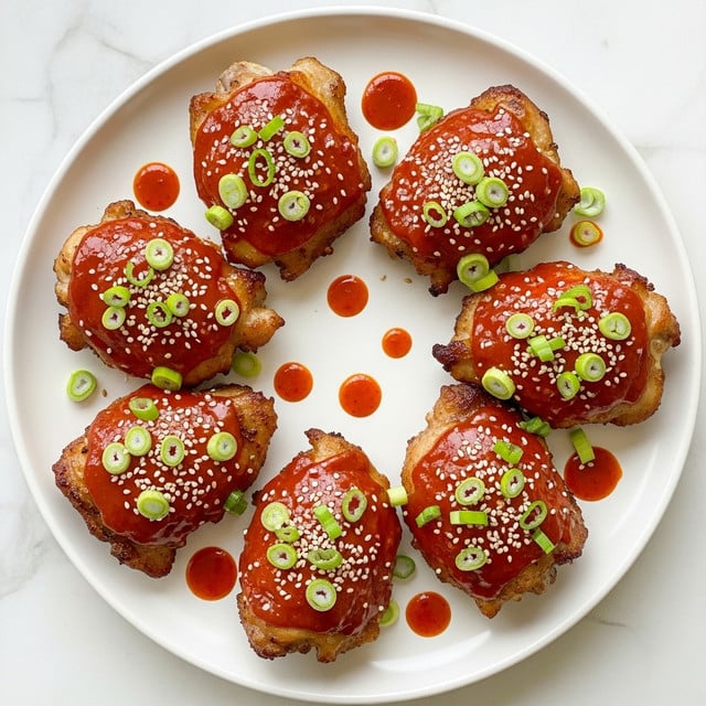 Five round cucumber slices with dark green skin and light green inside are arranged on a white plate. Each cucumber slice is topped with a chunk of pinkish grilled meat glazed with shiny reddish-brown sauce. Small green onion rings and sesame seeds are sprinkled on top of the meat and around the plate, with some sauce drizzled on the plate next to the slices. The dish is presented on a white marbled surface. photo taken with an iphone --ar 4:5 --v 7